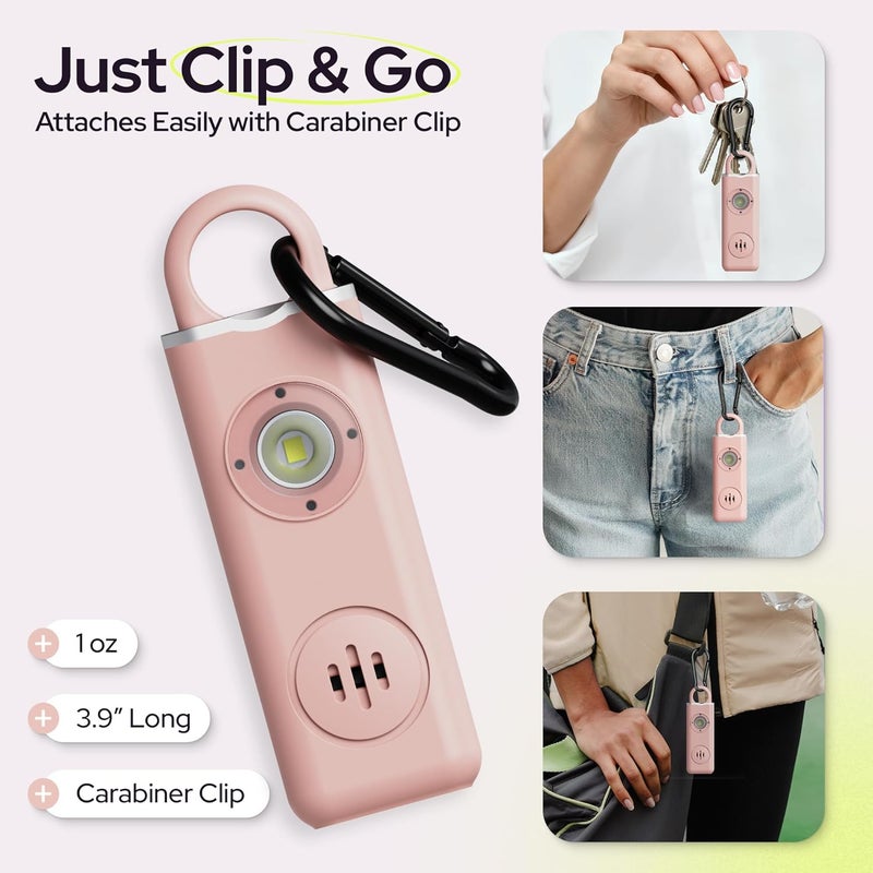 WETEN Personal Safety Alarm for Women - 130dB Loud Panic Siren Keychain 3 Pack - Rape Whistle - LED Light, Carabiner Clip, Low Battery Alert, USB-C Charging Self Defense Alarm (Black Pink Blue) - Image 5